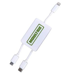 White memory card reader with multiple connectors and green "Moultrie" branding.