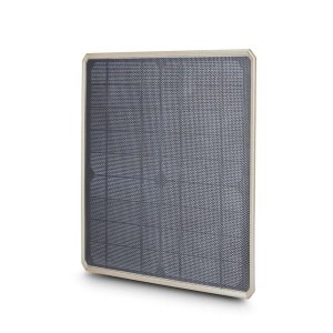 A rectangular, multi-layer black air filter with a beige frame, featuring a textured, grid-like surface.