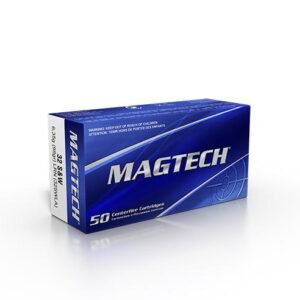 Blue box of magtech. 32 s&w ammo, labeled "50 centerfire cartridges. "