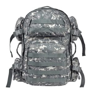 Camouflage tactical backpack with multiple pockets and straps, suitable for firearms, guns, and ammo storage, found in Casey, Iowa.