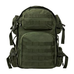 Dark green tactical backpack with multiple compartments, adjustable straps, and buckle closures, suitable for carrying firearms and ammo; relevant for searches about bags in Casey, Iowa.