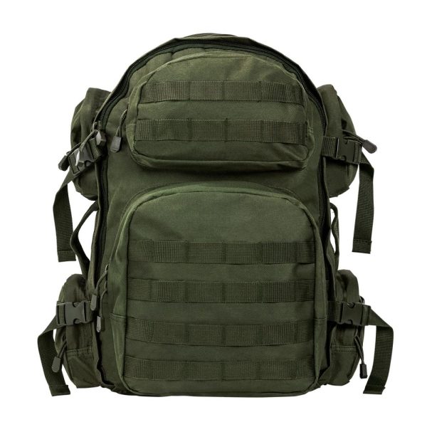Dark green tactical backpack with multiple compartments, adjustable straps, and buckle closures, suitable for carrying firearms and ammo; relevant for searches about bags in casey, iowa.