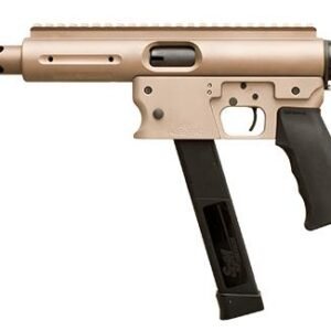 Alt text: tan and black semi-automatic rifle with a long barrel and tactical stock.