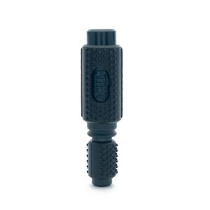 Black textured Acme plastic whistle with grip detail, made in England.
