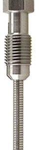 Alt text: Polished silver metal firearm component with a threaded rod and grooved cylindrical body.
