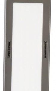 Gray rectangular LED light with a white central panel, featuring a small black button at the top.