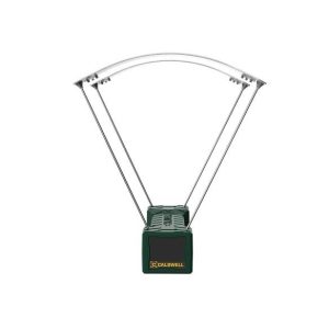 Dark green Caldwell chronograph with silver rods and a curved white arc on top, used for measuring bullet velocity.