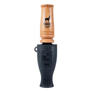 Wooden and black plastic deer call labeled "Primos Little Big Roar."