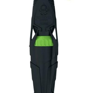 Black tactical knife with a green grip, featuring a sleek design and marked as "NEW" at the top.