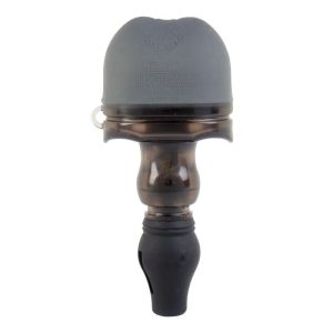 Gray and black Primos Hoochie Mama cow elk call with a deer emblem on top.