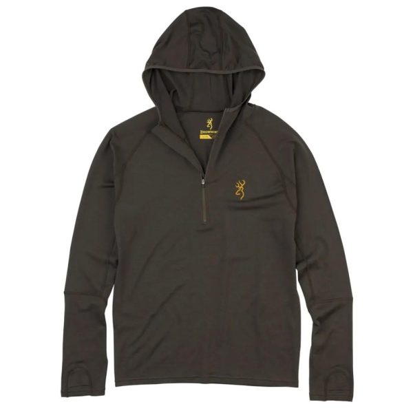 Dark green browning hoodie with a yellow logo on the chest and a quarter-zip design.