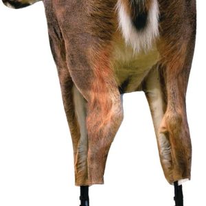 A 3D deer decoy showing the back half of a deer with brown fur and a white tail, mounted on black metal stakes.