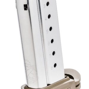 Silver firearm magazine with eight round holes and beige base marked "xd s", suitable for guns and ammo enthusiasts in casey, iowa.