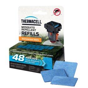 Thermacell mosquito repellent refills package with blue mosquito repellent mats displayed outside the box.