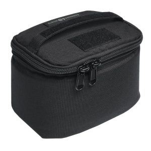 Black tactical ammo bag with dual zippers and a handle, suitable for firearms and gun accessories.