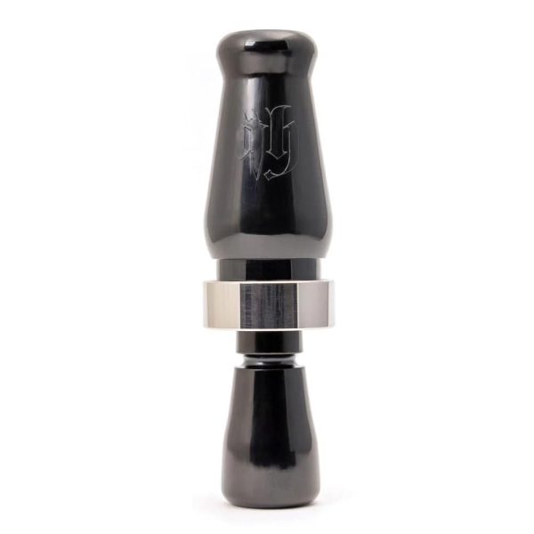 Black metallic choke tube with engraved design and silver band.