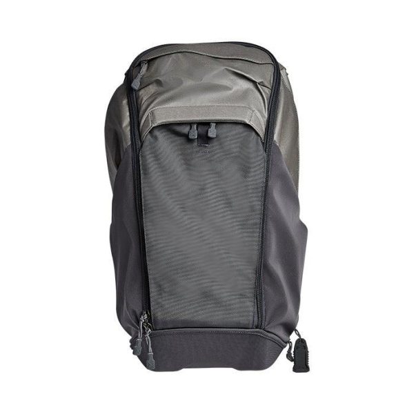 Gray and black tactical backpack with multiple zippers, suitable for firearms, guns, and ammo storage, linked to casey, iowa.