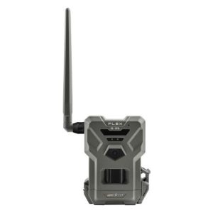 Hunter green cellular trail camera with a long antenna, labeled "FLEX" and featuring various buttons and emblem details.