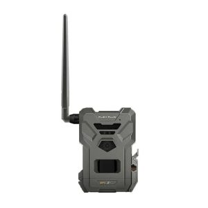 A green cellular trail camera with an antenna labeled "FLEX-PLUS" on a white background.