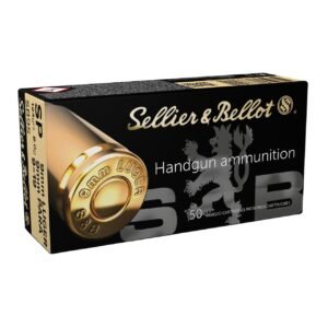 Box of sellier & bellot 9mm luger handgun ammunition with a black and gold design.