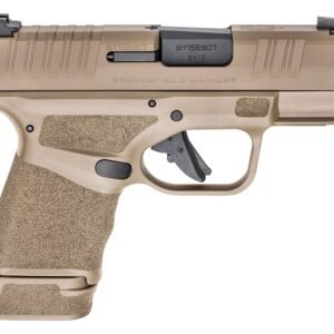 Tan springfield armory handgun with a textured grip and black slide, featuring 9x19mm markings, suitable for firearms enthusiasts in casey, iowa.