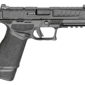 A matte black handgun with textured grip and tactical rail, marked "springfield armory" and "9x19" on the slide.