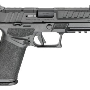 Black springfield armory handgun with textured grip, viewed from the side.