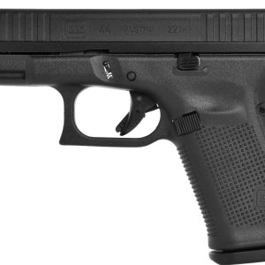 Black glock 44 pistol with textured grip and markings for ". 22 lr" and "austria. "