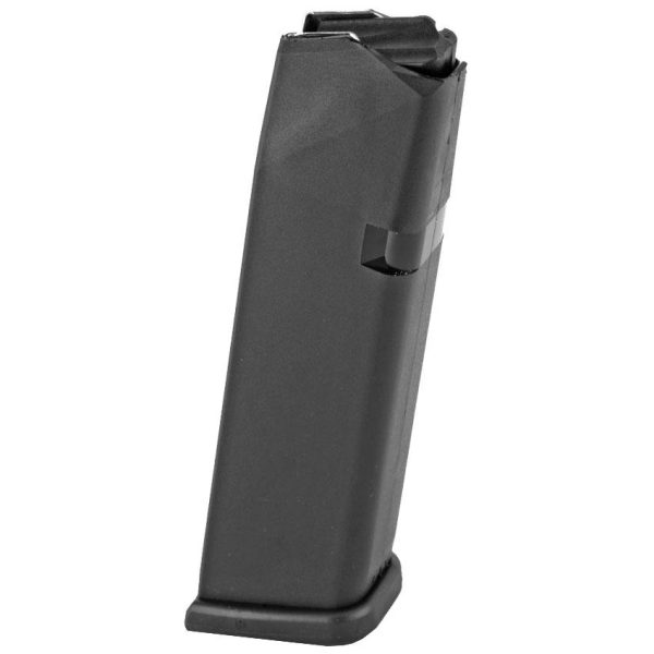 Black firearm magazine with a matte finish against a white background.