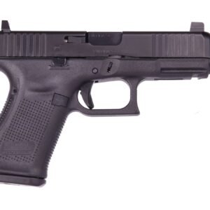 A black semi-automatic handgun with a textured grip and threaded barrel.