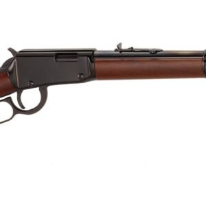 Lever-action rifle with a brown wooden stock and forearm, black metal receiver, and barrel.