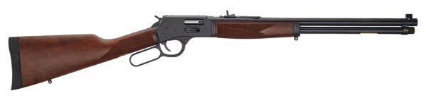 Lever-action rifle with dark wood stock and forearm, black barrel, and receiver.