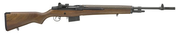 Rifle with a dark wooden stock and black barrel.