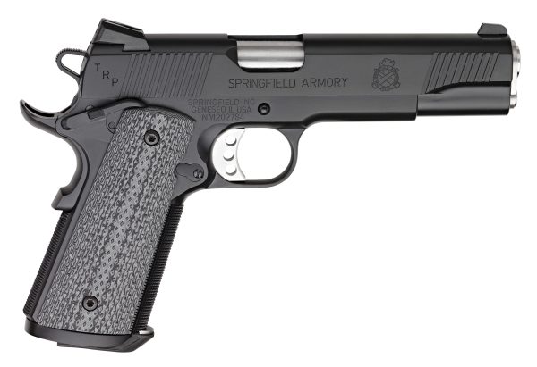 Black springfield armory handgun with textured gray grip, positioned on a white background.