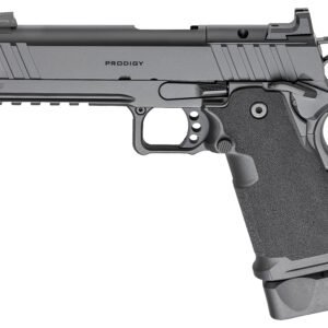 Gray and black springfield armory ds prodigy semi-automatic handgun with textured grip, labeled "prodigy" on the slide.