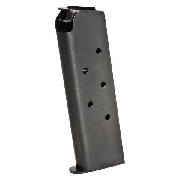 Black firearm magazine with multiple holes for ammo capacity indication.