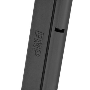 Black emp firearm magazine clip standing upright on a white background.