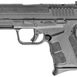 Black springfield xd-s mod. 2 9mm handgun with textured grip and sleek design, side view.