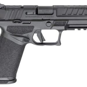 Black springfield armory handgun with textured grip.