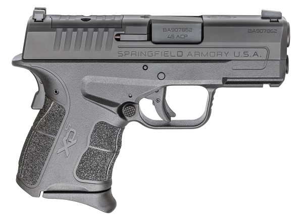Springfield armory xd-s mod. 2 gray handgun, showing detailed grip texture and. 45 acp caliber marking.
