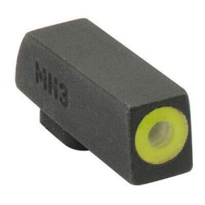 Black gun sight with a bright yellow dot.