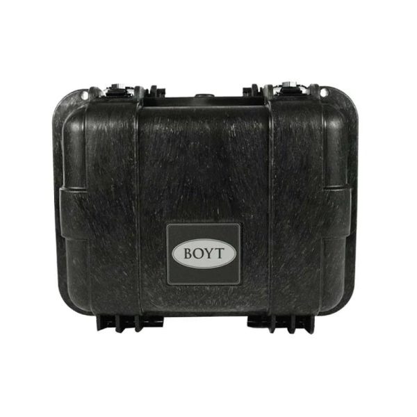 Black hard case for firearms with a logo that reads "boyt. "