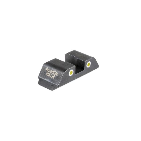 Ameriglo h3 lr firearms sight in black with yellow dots for improved visibility.