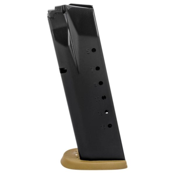Smith & wesson steel m&p40 m2. 0 handgun magazine black w fde base. 40 s&w 15/rd