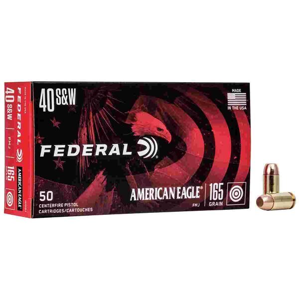 American eagle handgun ammunition. 40 s&w 165 gr. Fmj 1130 fps 50/ct