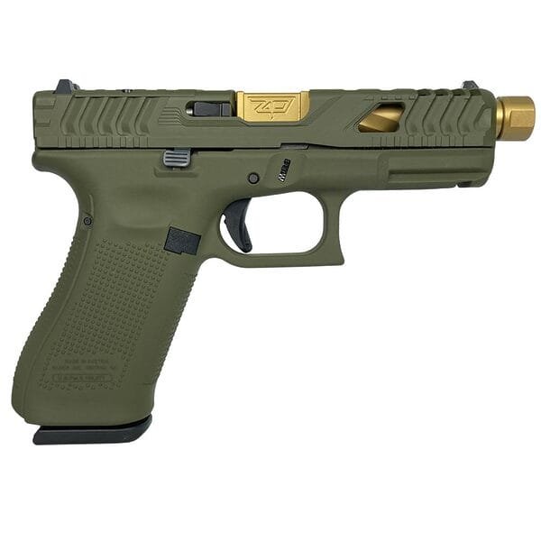 Glock 45 gen 5 custom "od green grip with gold barrel" handgun 9mm luger 17/rd magazines (3) 4. 6" threaded barrel austria