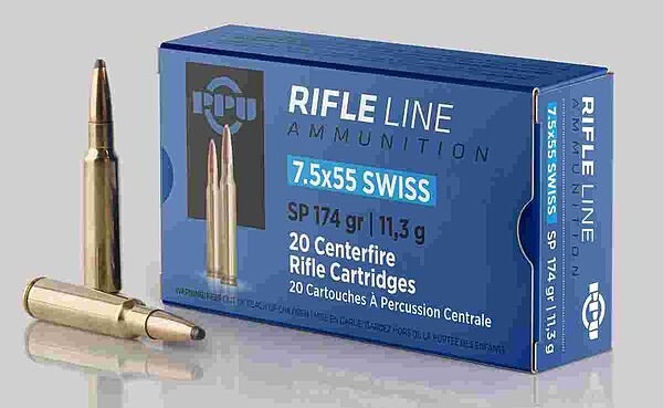 Ppu rifle ammunition 7. 5x55mm swiss 174 gr sp 2525 fps - 20/ct