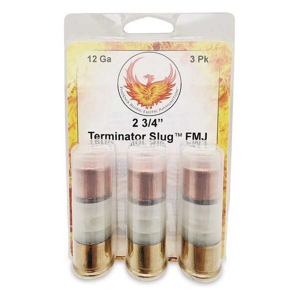 Phoenix rising terminator slug shotshell 12ga 2-3/4" 515gr fmj slug 1520fps 3/ct