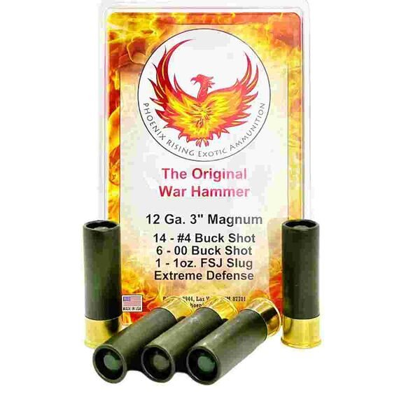 Phoenix rising war hammer shotshell 12ga 3" 14-#4 buckshot 6-00 buckshot 1oz slug 3/ct