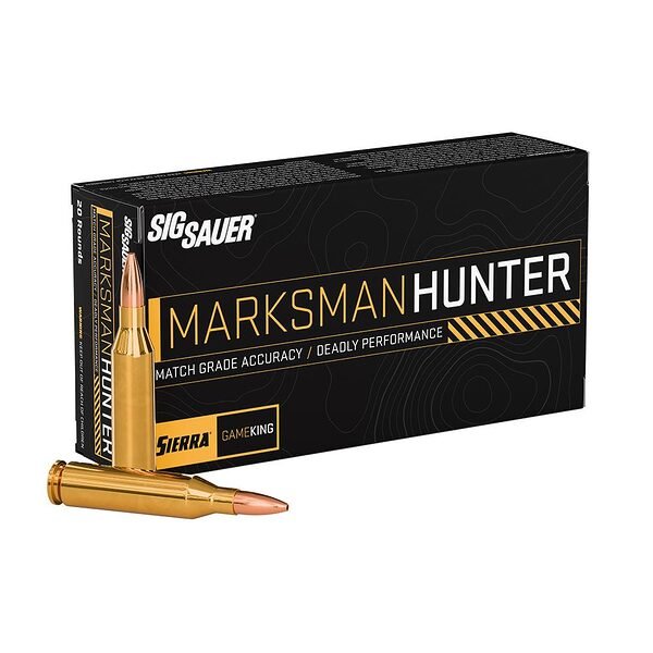 Sig sauer marksman hunter gameking rifle ammunition. 243 win 85gr hpbt 3200 fps 20/ct